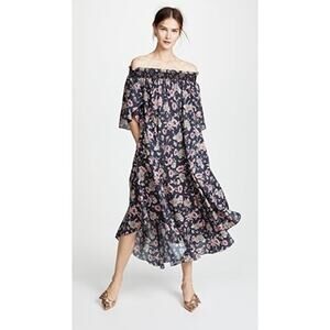 Vilshenko Sereia Maxi Off Shoulder Floral dress sz XL navy pink black